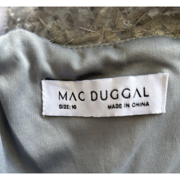 Mac Duggal 20214 Long Sleeve Bead Applique Gown Size 16 Grey Multi Floral NWT - Picture 11 of 16